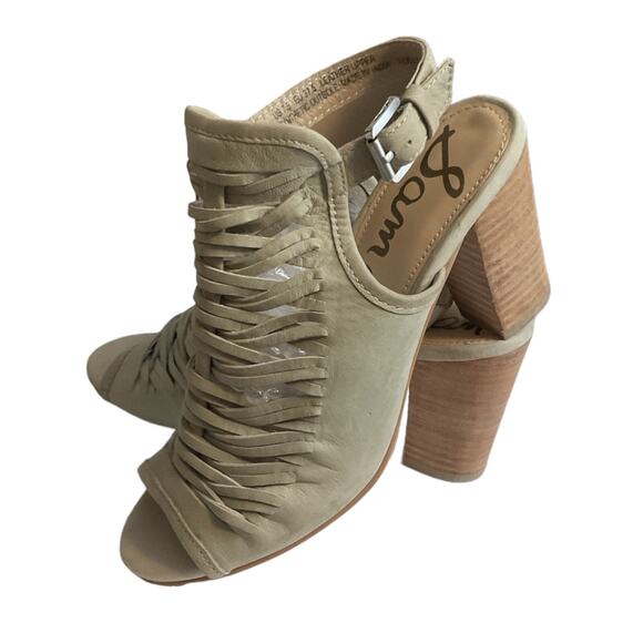 Sam Edelman Holly Leather Booties Light Greenish Beige Block Heel Ankle Size 7.5 - Picture 4 of 16